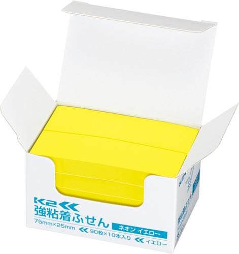 強粘着ふせん　Ｋ２　７５×２５　ネオン黄色１０冊画像