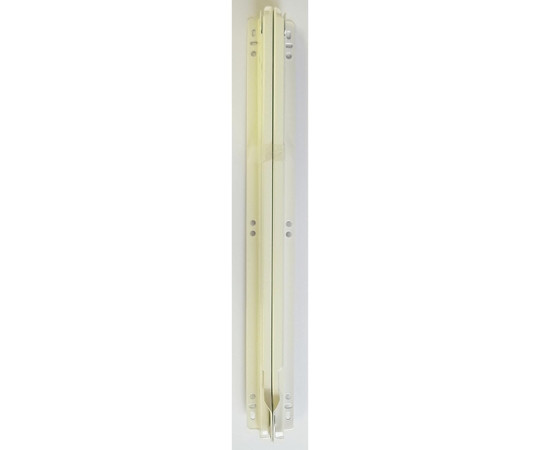 スライドレール　底付けローラーレール　400mm　2本入 黒いスライドレールが横向きに並ぶ様子、両端に金具が付いた状態。