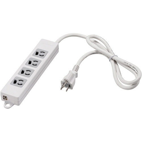 3ピン式電源タップ　4個口　変換アダプター付　ホワイト　1m　1個画像