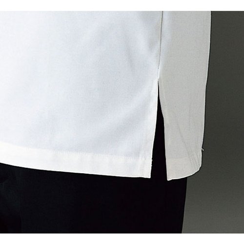 コックコート 2-325_3L プルオーバー 兼用 長袖 黒/エンジ 3L 住商モンブラン 前面にエンジ色のアクセントが入った黒の長袖コートが見える状態