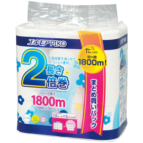 ｴﾙﾓｱ ﾋﾟｺ 2倍巻ﾄｲﾚｯﾄﾛｰﾙ 花の香り ｼﾝｸﾞﾙ 100m 1ｾｯﾄ(72ﾛｰﾙ:18ﾛｰﾙ×4ﾊﾟｯｸ)画像