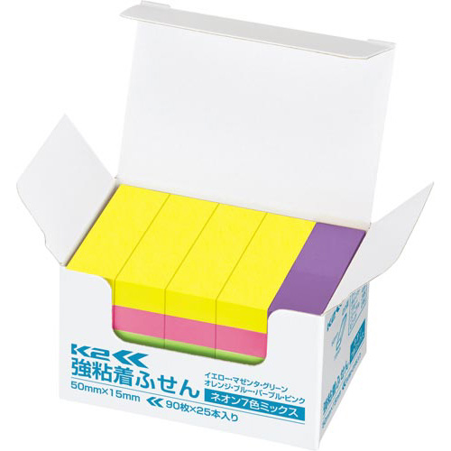 強粘着ふせん　Ｋ２　５０×１５　ネオン混色２５冊画像
