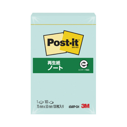 ポストイット再生紙ノート７５×５０緑１冊Ｘ１０画像