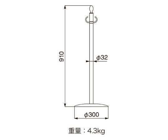 フロアパーティションポールクローム/鏡面 光沢のあるクローム仕上げのポールが直立している様子