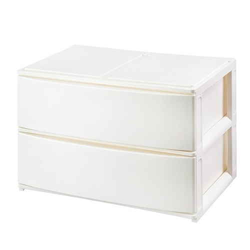 収納ケース 引き出し 幅39×奥行26.5×高さ26.5cm ワイド 深2段 ホワイト画像