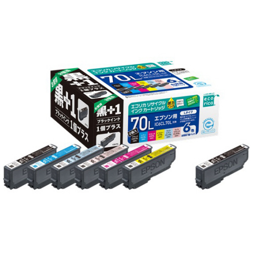 ﾘｻｲｸﾙｲﾝｸ (染料) [ｴﾌﾟｿﾝ:IC6CL70L+ICBK70L互換] ECI-E70L6P+BK 1箱(7個)画像