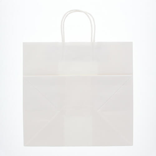箱ものを入れるのにピッタリ！汎用性の高いツヤのある白無地の手提げ紙袋