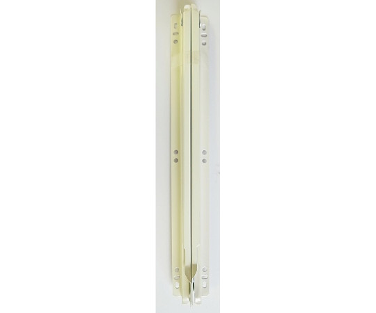 スライドレール　底付けローラーレール　350mm　2本入 金属レールが2本並び、片側に黒いローラーと複数の取り付け穴が見える状態