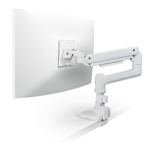モニターアーム　ロング　シングル　支柱付　ホワイト画像