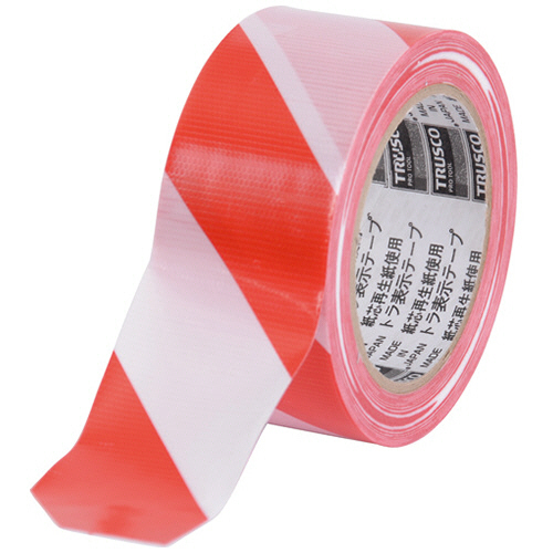 ﾄﾗ表示ﾃｰﾌﾟ 50mm×25m ﾎﾜｲﾄ･ﾚｯﾄﾞ 1巻画像