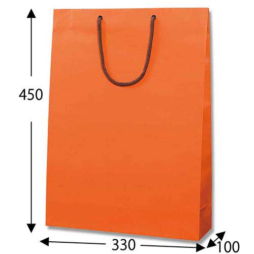 おしゃれなマット仕様で、オレンジの手提げ紙袋