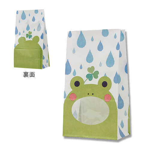 角底袋（窓付き・カエル柄・幅130×マチ80×高235mm)画像