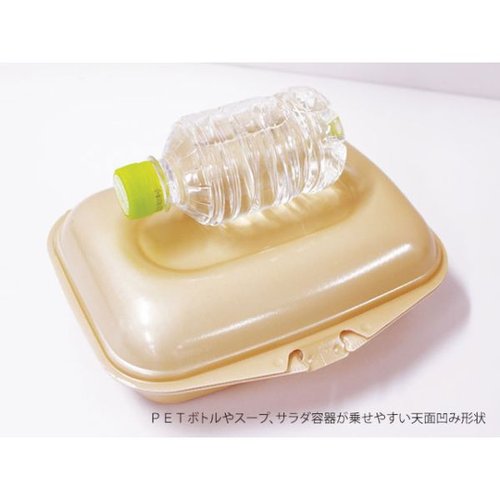 弁当容器 DLVランチ23-18-1 ベージュ エフピコ 軽い色合いの弁当容器が横向きに置かれている様子
