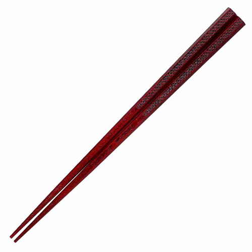 箸 21cm プレミアムアイ シンプルライン 霞小紋 六角 漆 木製 天然木 赤画像