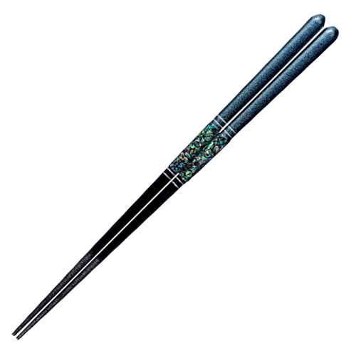 箸 23cm プレミアムアイ ゴージャスライン 眉山 木製 天然木 あわび貝 ブルー画像