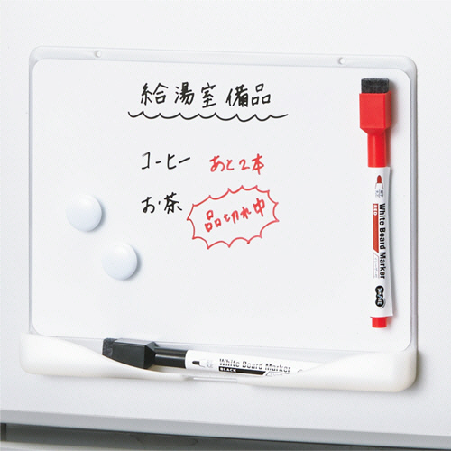 イレーザー付ホワイトボードマーカー　細字・丸芯　青　1セット(10本) パッケージが横向きで並べられ、色とデザインが見える状態