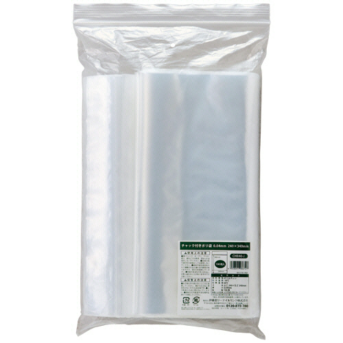 ﾁｬｯｸ付ﾎﾟﾘ袋 0.04×240×340mm 1ｾｯﾄ(1500枚:100枚×15ﾊﾟｯｸ)画像