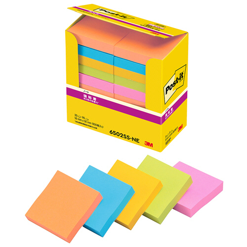 ﾎﾟｽﾄ･ｲｯﾄ 強粘着ﾉｰﾄ 50×50mm ﾈｵﾝｶﾗｰ5色 1ﾊﾟｯｸ(20冊)画像