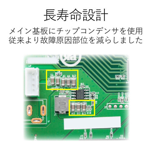 10/100Mbpsハブ/5ポートプラ磁石電源外付 白い背景に置かれ、ポート側が正面を向いている製品の様子