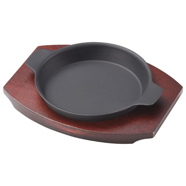 ステーキ関連用品 M20-736 鉄製グラタン皿(大)木台セット マイン