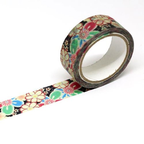 ラッピング用品 マスキングテープ 梅桜 15mm カミイソ産商 [バラ販売] 鮮やかな梅と桜のデザインが施されたマスキングテープの断面