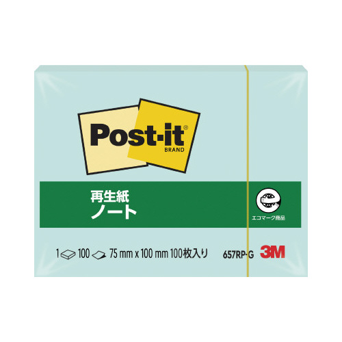 ポストイット　再生紙ノート７５×１００グリーン１冊画像