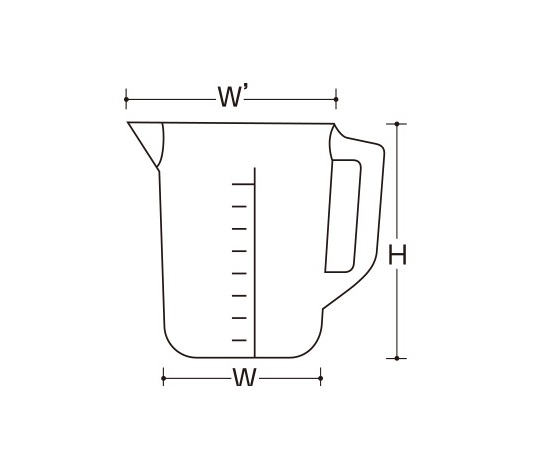 PP手付きビーカー　300mL 透明なビーカーが手に持たれている様子、底辺が広がったデザインが見える状態