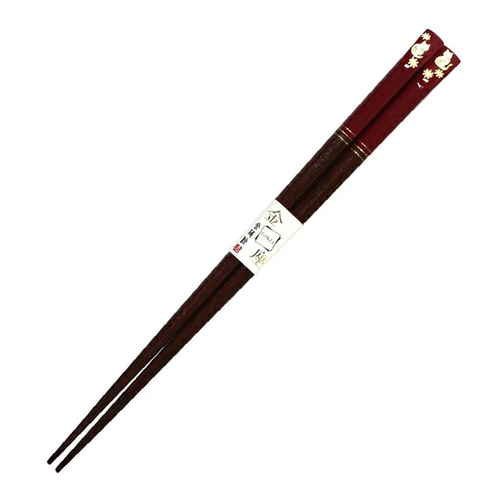 箸 21cm 金座 福ねこ漆塗 木製 赤画像