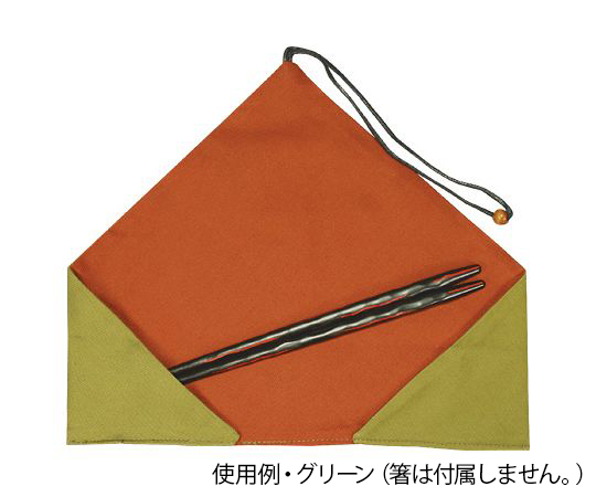 携帯用箸袋　吉野　グリーン 緑色の箸袋が開いた状態で、内部に箸が収められている様子。