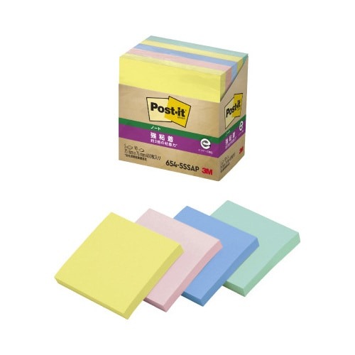 ポストイット強粘着７５×７５　パステル混色　５冊画像