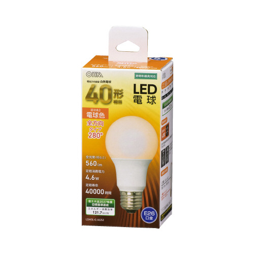 ＬＥＤ電球　Ｅ２６　４０形相当　電球色画像