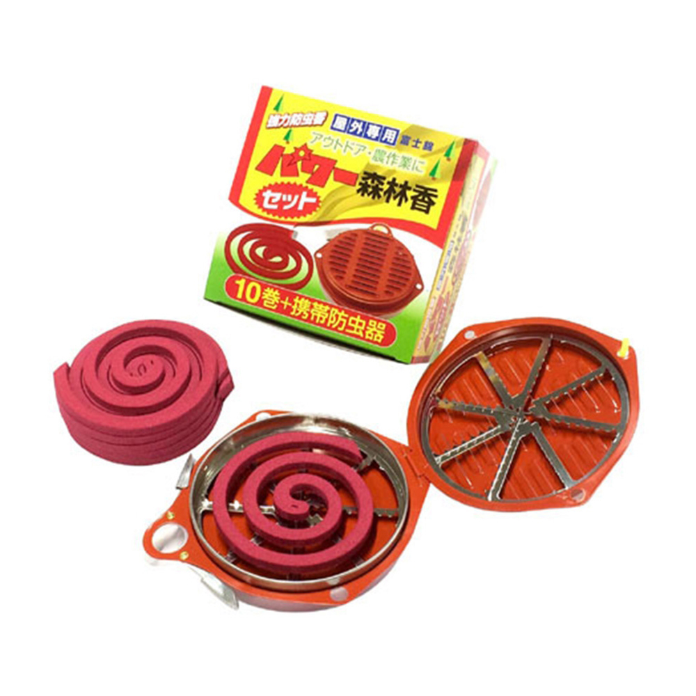 防虫・防獣線香 パワー森林香10巻+携帯防虫器セット画像