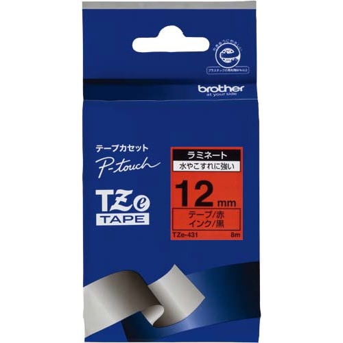 ピータッチ　ラミネート赤色テープ１２ｍｍ　黒文字画像