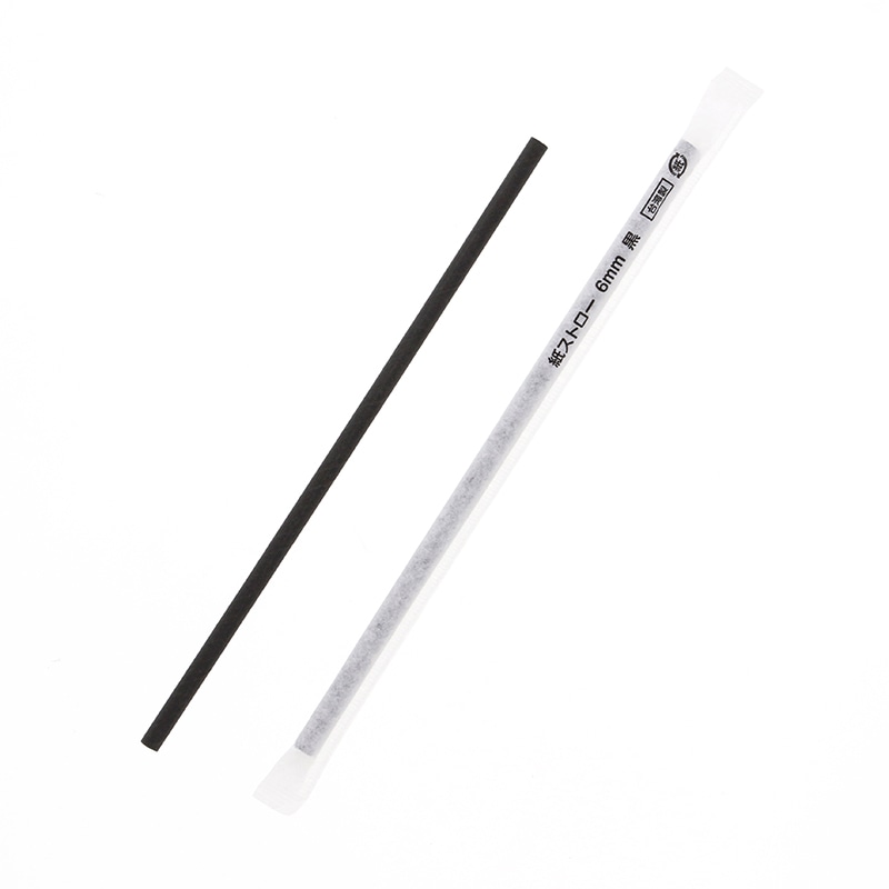 紙ストロー　６ｍｍ　平口　単袋　黒