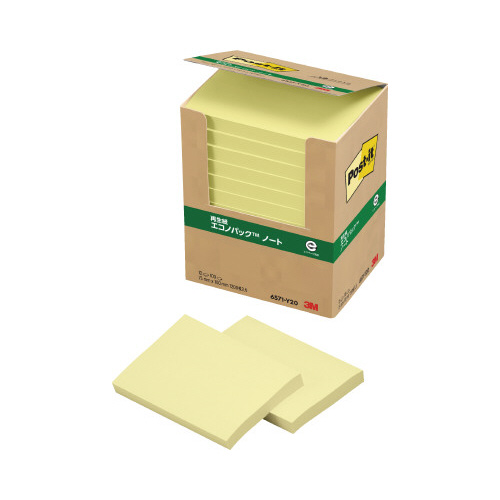 ポストイット　再生紙ノート　７５×１００　黄１２冊画像