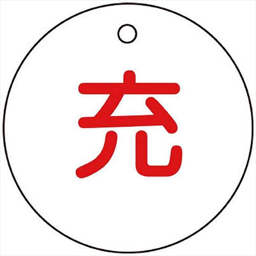 高圧ガス標識　ボンベ表示札(充⇔充)　50mmΦ　両面表示　1枚画像