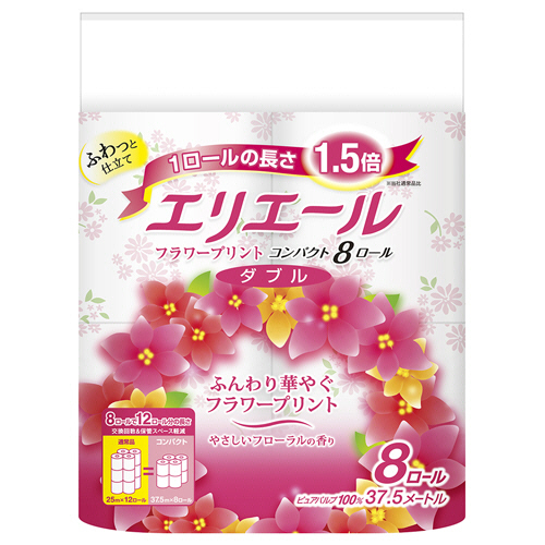 ｴﾘｴｰﾙﾄｲﾚｯﾄﾃｨｼｭﾌﾗﾜｰﾌﾟﾘﾝﾄｺﾝﾊﾟｸﾄW芯有37.5m香付 1ｾｯﾄ(64ﾛｰﾙ:8ﾛｰﾙ×8ﾊﾟｯｸ)画像