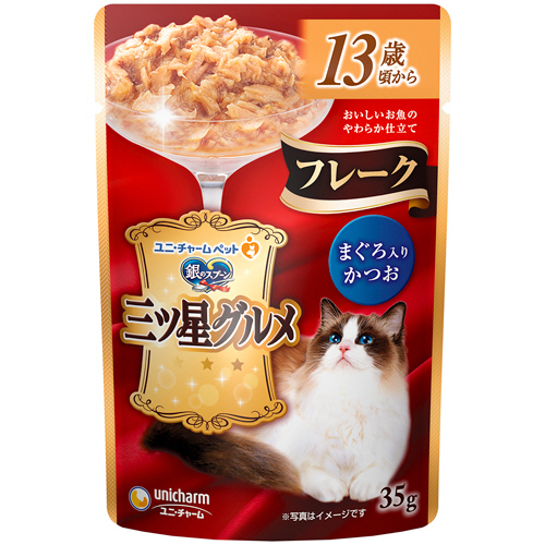 銀のｽﾌﾟｰﾝ 三ﾂ星ｸﾞﾙﾒﾊﾟｳﾁ ﾌﾚｰｸ 13歳頃- まぐろ入かつお35g 1ｾｯﾄ(16ﾊﾟｯｸ)画像