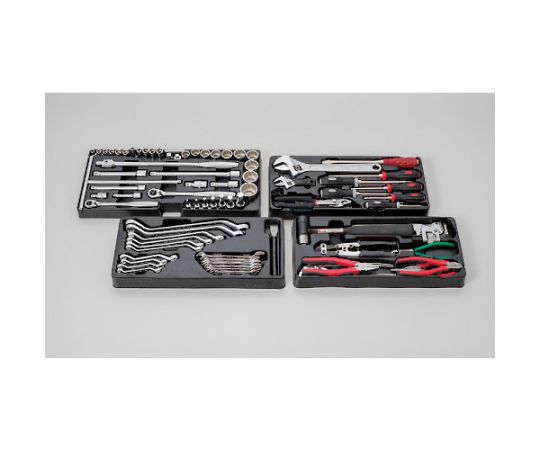 整備用工具セット ツールセット 差込角9.5mm 12.7mm 86点セット レッド 赤いケースに整然と収納された多様な工具が見える状態