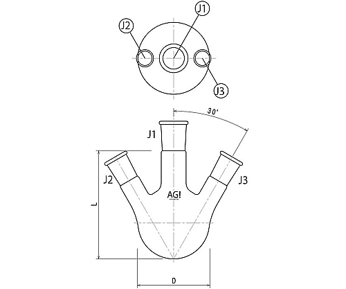 三ツ口フラスコ　50mL　24/40・15/25画像