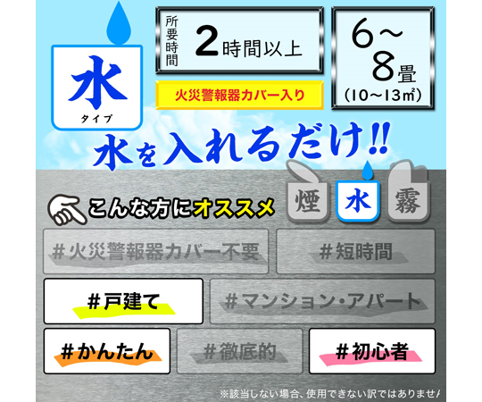 ラクラクバルサン®（火を使わない水タイプ） 6g×3 6ー8畳（10～13m2） 10個入 パッケージの上面が見える状態で、クリアなデザインと鮮やかな色使いが特徴的。