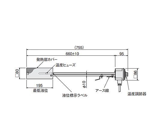 AC100V/1.0kW 凍結防止ヒーター(水槽用) 金属製の凍結防止ヒーターが直立し、電源コードが付いている状態