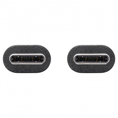 USB2.0　PD60W対応　Type-Cケーブル　ブラック　1m(RoHS指令10準拠)　1本 コネクタ部分がクローズアップされた状態で、周囲にはケーブルの質感が分かるように配置されている。