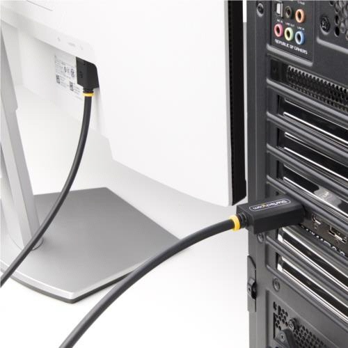 DisplayPort　2.1ケーブル　1m　16K/60Hz　オス-オス　ブラック　1本 ケーブルの両端にオスコネクタが付いた状態で、真っ直ぐ広がっている様子
