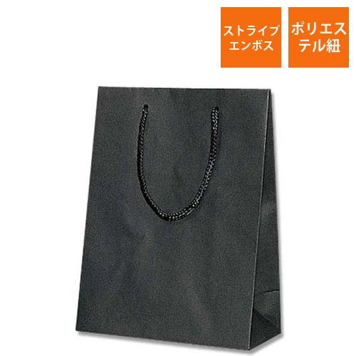 手提げ紙袋（黒 ストライプエンボス・ポリエステル紐・幅170×マチ85×高さ230mm）画像