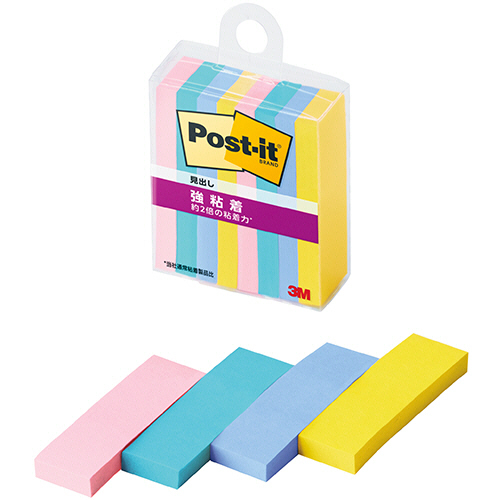 ﾎﾟｽﾄ･ｲｯﾄ 強粘着見出し ﾏﾙﾁｶﾗｰ3 50×15mm 4色 1ｾｯﾄ(80冊:8冊×10ﾊﾟｯｸ)画像