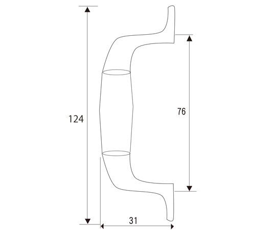 木製取手 76mm アンティックブラス 古びた質感の金属製取手が横向きに配置されている様子