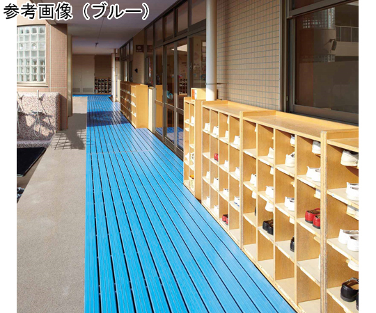 YSカラースノコ・セフティ抗菌(キャップ付)D型BL 鮮やかな青色の滑り止め加工が施された抗菌マットの上面が見える状態