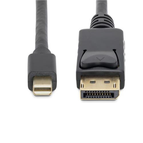 Mini　DisplayPort　1.2変換ケーブル　3m　4K/60Hz　オス-オス　ブラック　1本 ケーブルの先端がオス型で、黒い被膜の質感がはっきり見える様子
