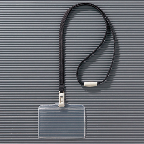 つりさげ名札 ﾖｺ型 ｿﾌﾄﾀｲﾌﾟ 平ひも ﾌﾞﾗｯｸ 1ﾊﾟｯｸ(10個)画像